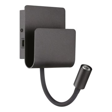 Ideal Lux - LED Wall spotlight with a flexible small lamp PROBE LED/9,5W/230V USB CRI 90 black