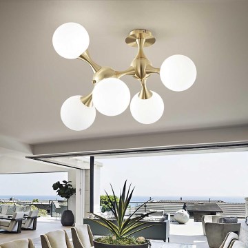 Ideal Lux - NODI Flush-mount Chandelier 5xE14/28W/230V 50x55 cm Brass/White