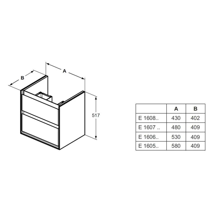 Ideal Standard E1606B2 - CONNECT AIR under-sink bathroom cabinet 53 x 40.9 cm, white
