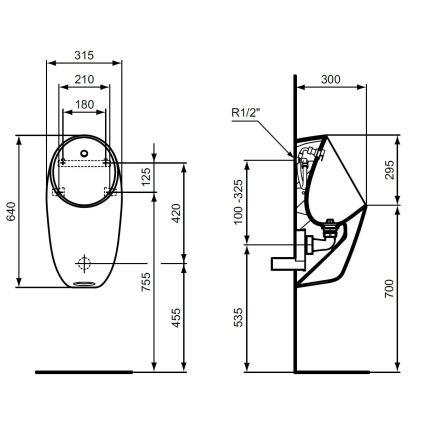 Ideal Standard E253701 - I.LIFE Urinal with rear water inlet and rear waste outlet, ceramic/white