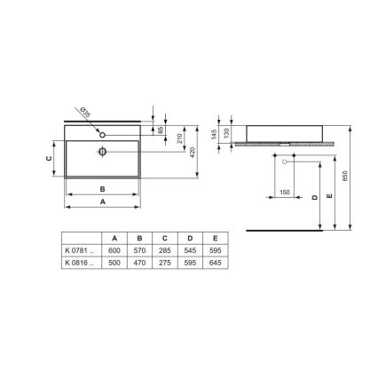 Ideal Standard K081601 - STRADA Countertop Basin 50 x 42 cm, Ceramic/White