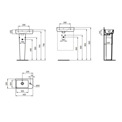 Ideal Standard T458601 - I.LIFE S Wall-hung Basin 45x25 cm ceramic/white