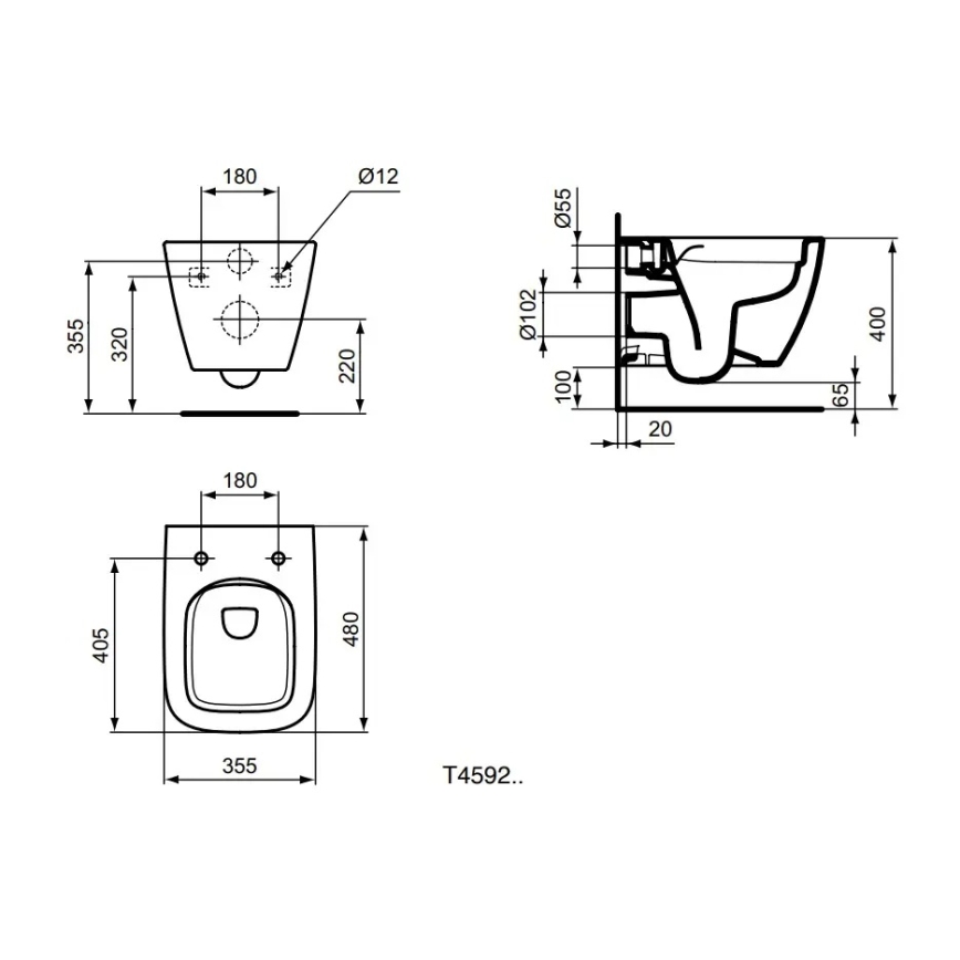 Ideal Standard T459201 - I.LIFE S Rimless Wall-Hung Toilet, Ceramic/White