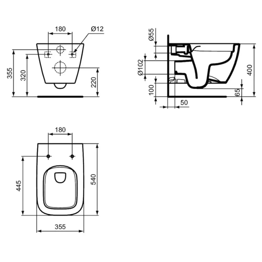 Ideal Standard T461401 - I.LIFE B Rimless Wall-hung Toilet, Ceramic/White