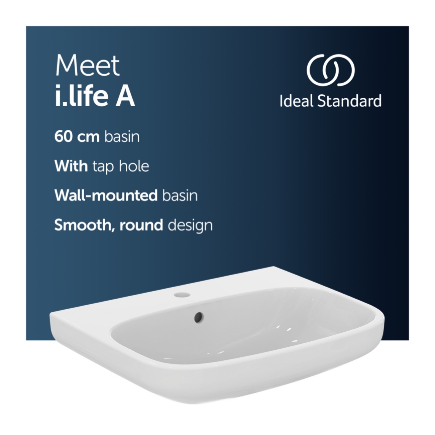 Ideal Standard T470501 - Wall-hung washbasin I.LIFE A 60x48 cm ceramic/white