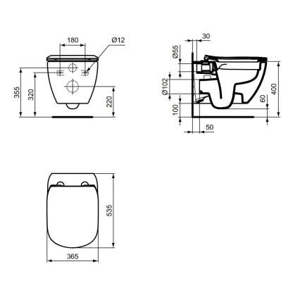 Ideal Standard T536001 - TESI Rimless Wall-Hung Toilet with SoftClose Seat, Ceramic/White