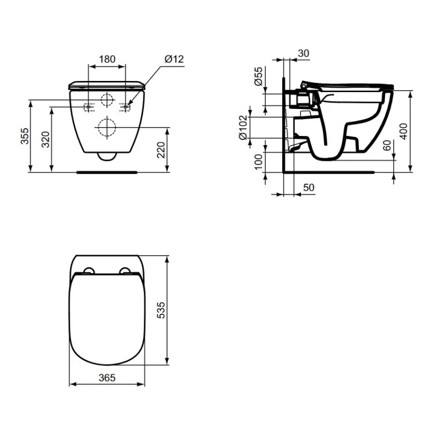 Ideal Standard T536001 - TESI Rimless Wall-Hung Toilet with SoftClose Seat, Ceramic/White