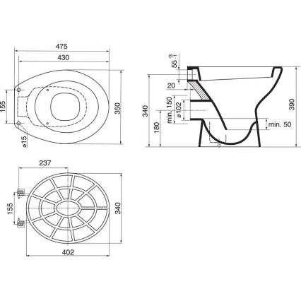 Ideal Standard VV612000 - Grey plastic grate for utility sink, 34 x 40.2 cm