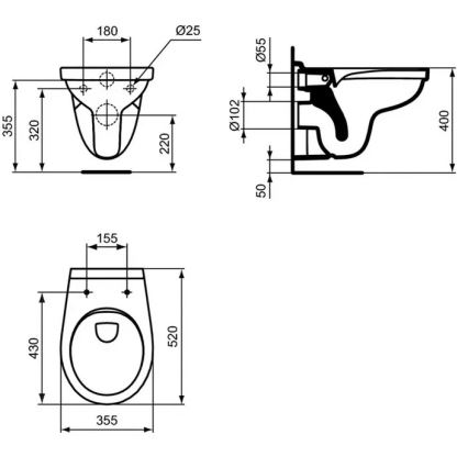 Ideal Standard W331301 - SIMPLICITY Rimless wall-hung toilet, ceramic/white