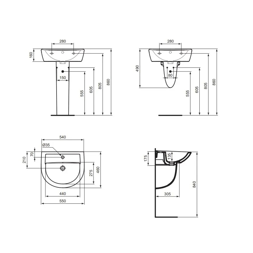 Ideal Standard W332601 - EUROVIT 55x46 cm wall-hung washbasin ceramic/white