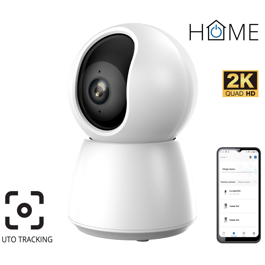 Smart 2K Wi‑Fi Camera with Motion Sensor, 5V — Tuya, White