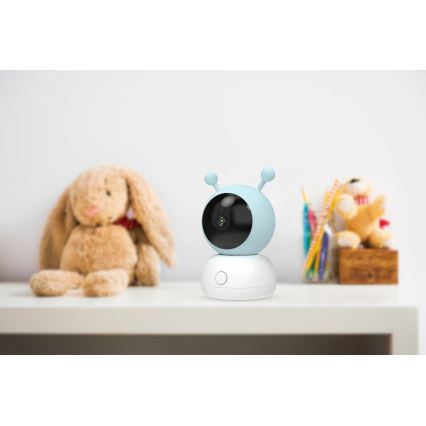 Smart baby monitor with motion sensor, crisp 2K resolution, 5V power and Tuya-compatible Wi‑Fi — pink/blue