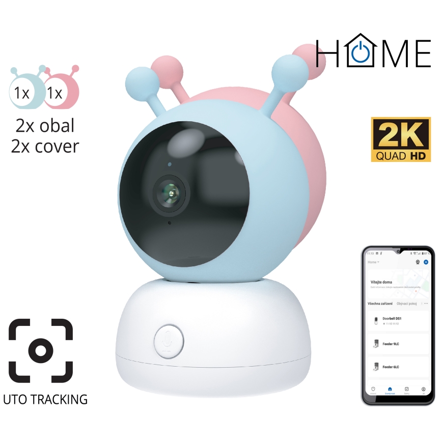 Smart baby monitor with motion sensor, crisp 2K resolution, 5V power and Tuya-compatible Wi‑Fi — pink/blue