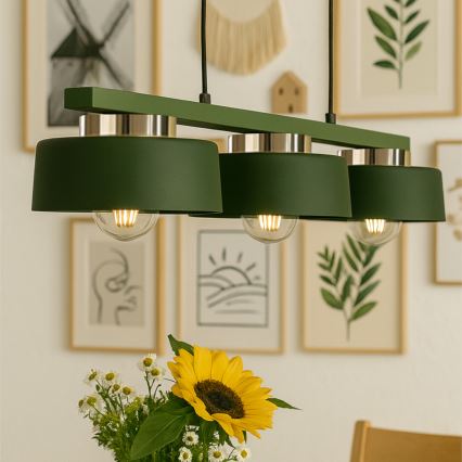 IGNIA Cable-hung Chandelier 3xE27/60W/230V Green/Gold