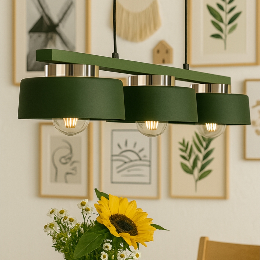 IGNIA Cable-hung Chandelier 3xE27/60W/230V Green/Gold