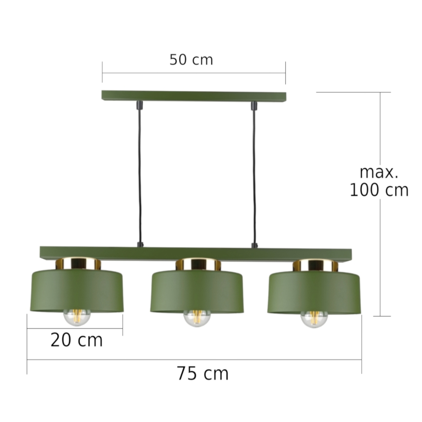 IGNIA Cable-hung Chandelier 3xE27/60W/230V Green/Gold