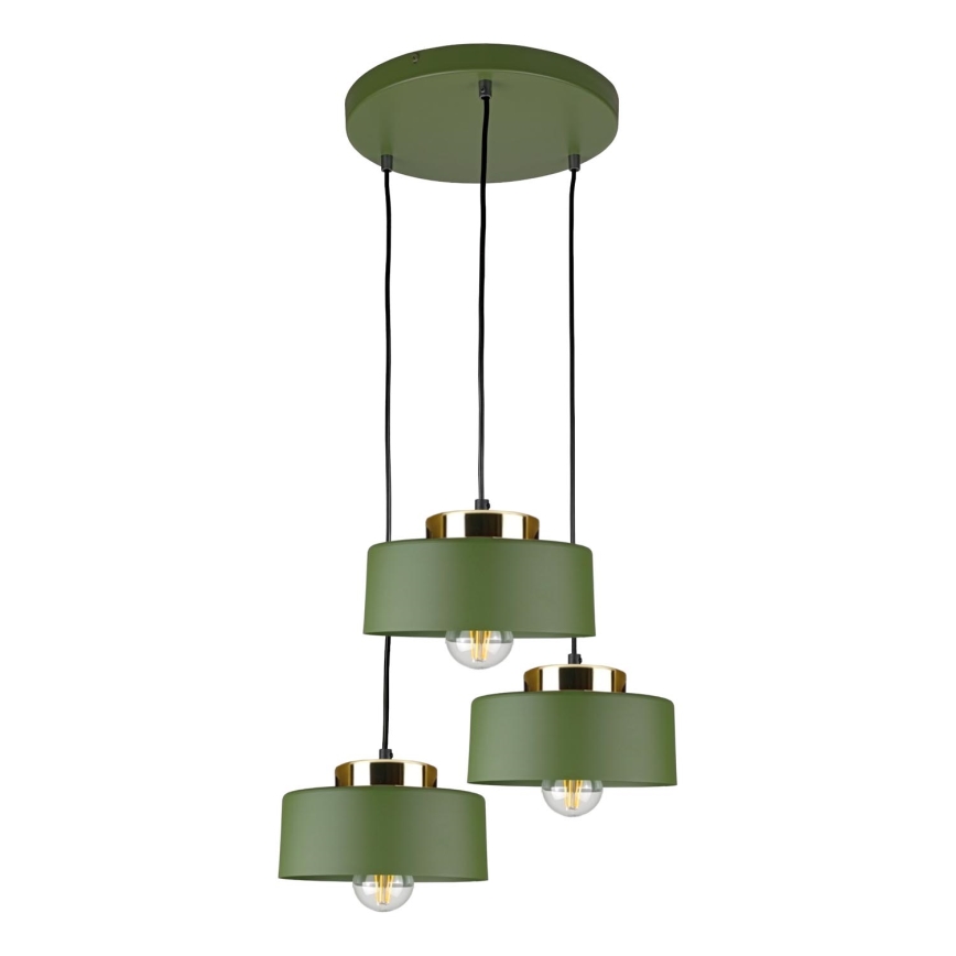 IGNIA cable-hung pendant light – 3x E27/60W/230V, green