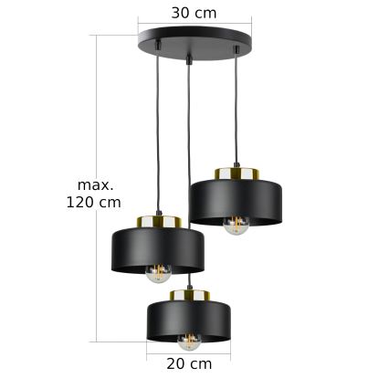 IGNIA Cable Pendant Light, 3x E27/60W/230V, Black