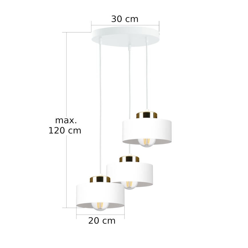 IGNIA Cable Pendant Light, 3x E27/60W/230V, White