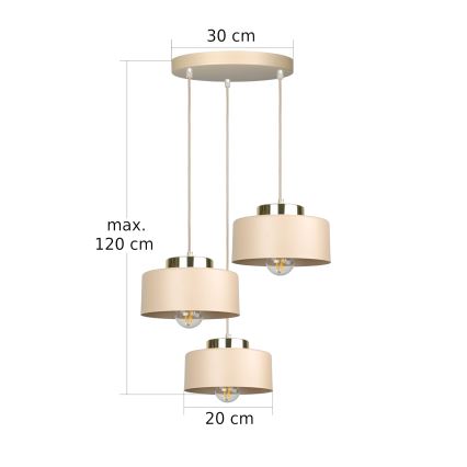 IGNIA Cable-Suspended Pendant Light, 3x E27/60W/230V, Taupe