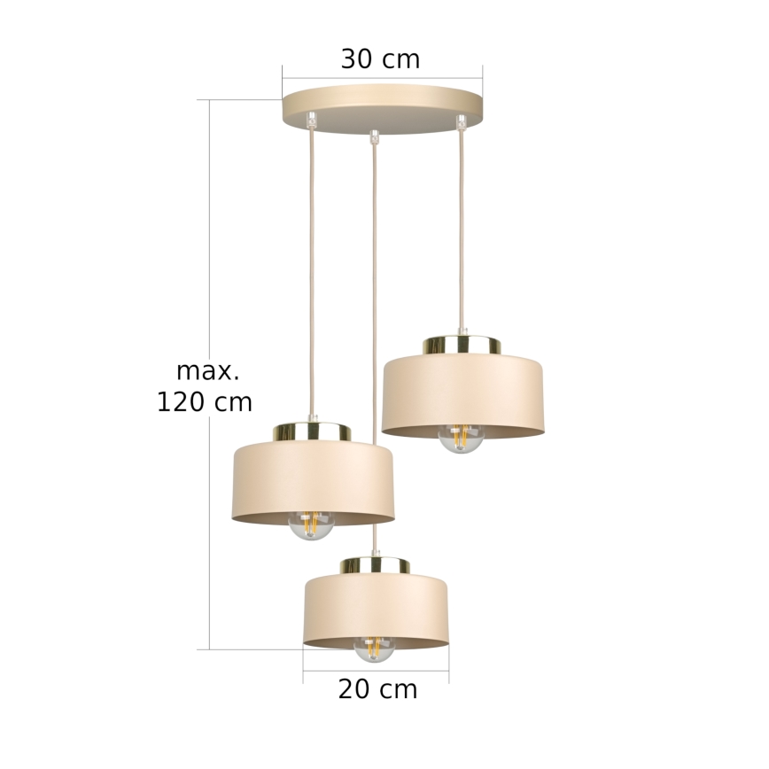 IGNIA Cable-Suspended Pendant Light, 3x E27/60W/230V, Taupe