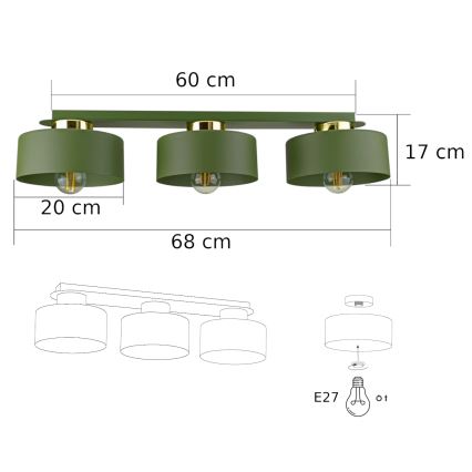 IGNIA Ceiling Light 3xE27/60W/230V, Green