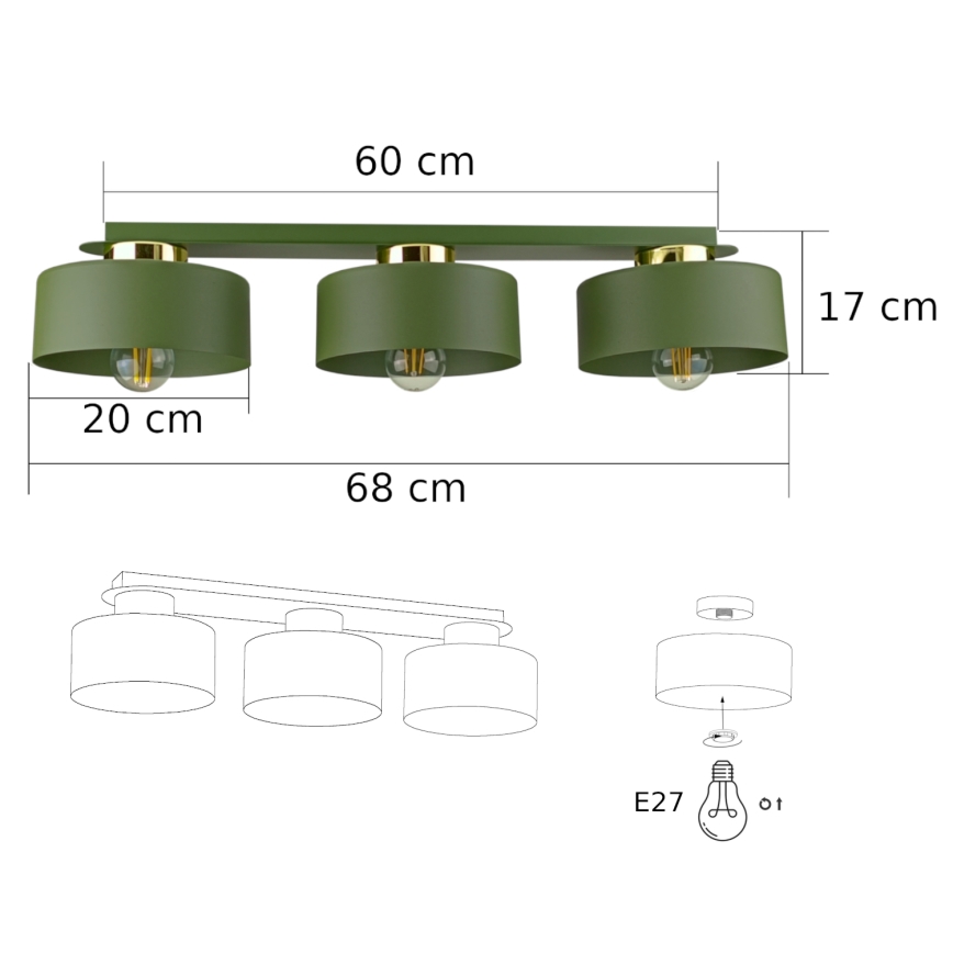 IGNIA Ceiling Light 3xE27/60W/230V, Green