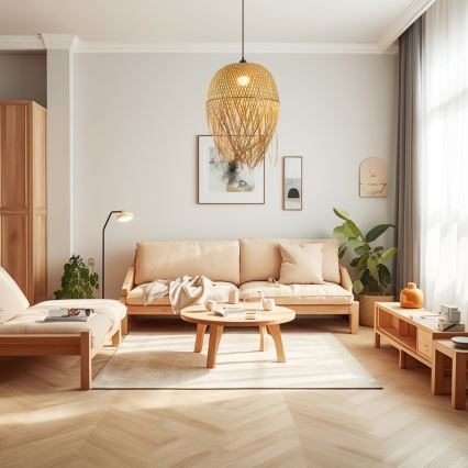 Chandelier on a string HILO 1xE27/40W/230V d. 45 cm bamboo