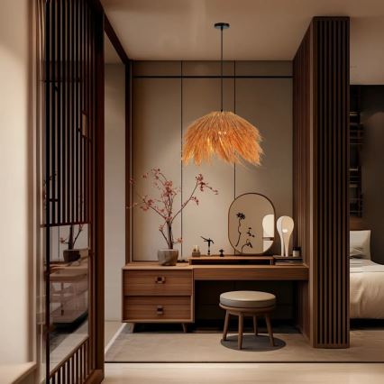 Chandelier on a string NATURALEZA 1xE27/40W/230V d. 55 cm rattan