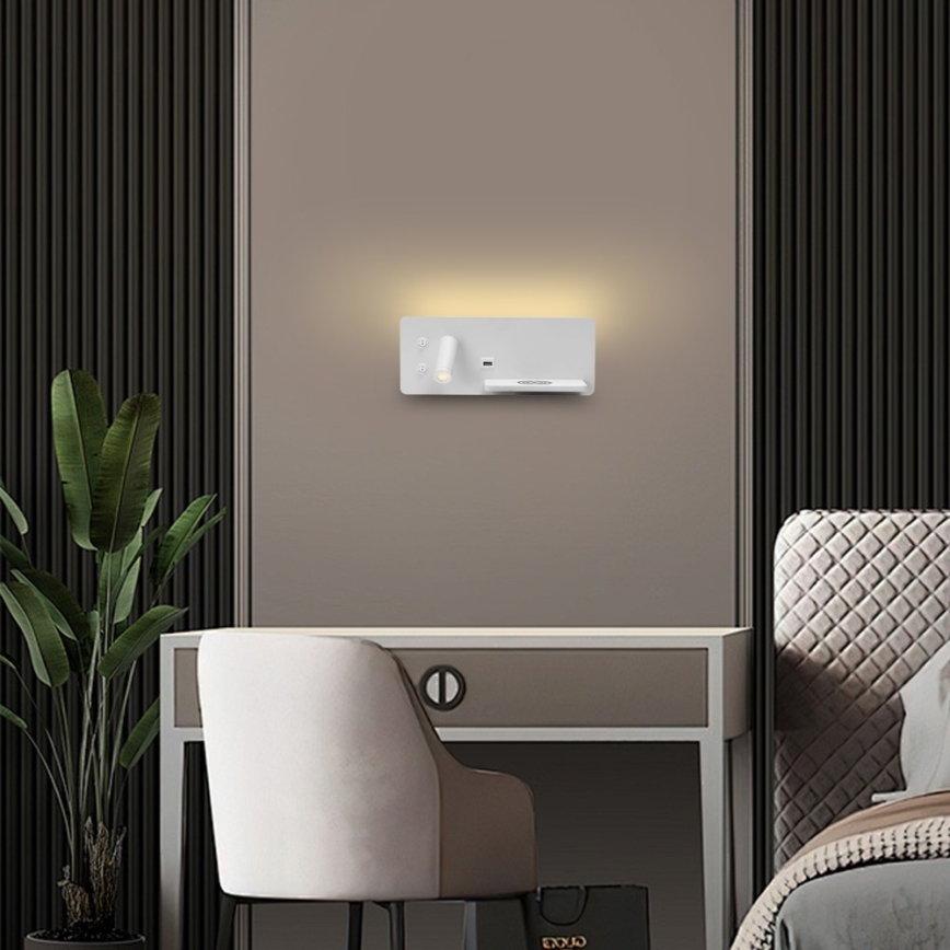 Immax 08285L - LED Wall spotlight with shelf, USB port and wireless charging Be PREPARE LED/3W/230V + LED/3W white