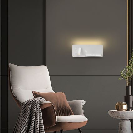 Immax 08285L - LED Wall spotlight with shelf, USB port and wireless charging Be PREPARE LED/3W/230V + LED/3W white