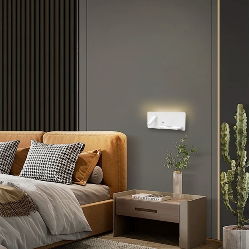 Immax 08285L - LED Wall spotlight with shelf, USB port and wireless charging Be PREPARE LED/3W/230V + LED/3W white