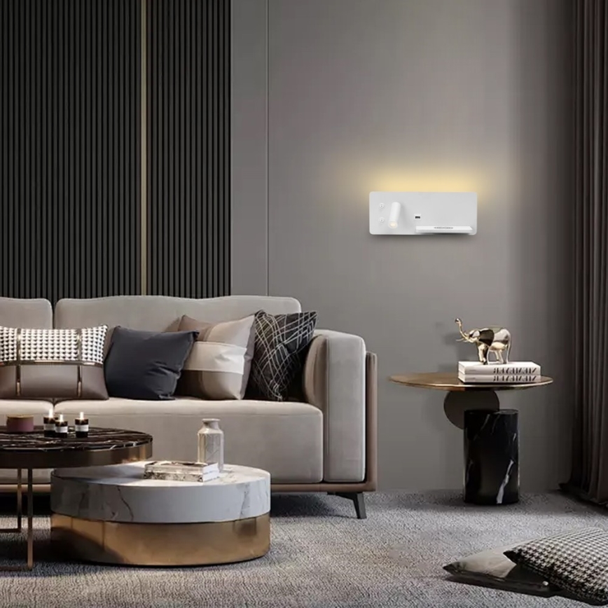 Immax 08285L - LED Wall spotlight with shelf, USB port and wireless charging Be PREPARE LED/3W/230V + LED/3W white