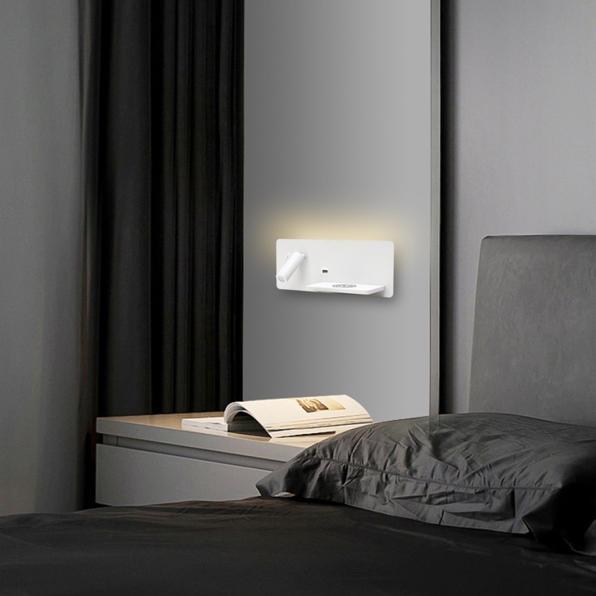 Immax 08285L - LED Wall spotlight with shelf, USB port and wireless charging Be PREPARE LED/3W/230V + LED/3W white