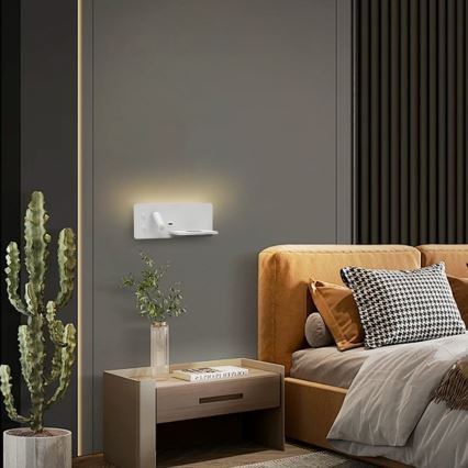 Immax 08285L - LED Wall spotlight with shelf, USB port and wireless charging Be PREPARE LED/3W/230V + LED/3W white