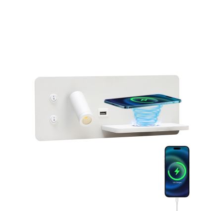 Immax 08285L - LED Wall spotlight with shelf, USB port and wireless charging Be PREPARE LED/3W/230V + LED/3W white