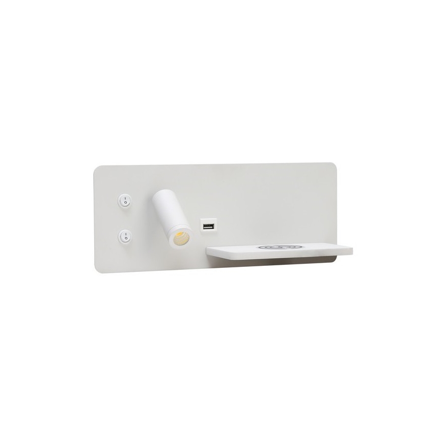 Immax 08285L - LED Wall spotlight with shelf, USB port and wireless charging Be PREPARE LED/3W/230V + LED/3W white
