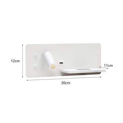 Immax 08285L - LED Wall spotlight with shelf, USB port and wireless charging Be PREPARE LED/3W/230V + LED/3W white