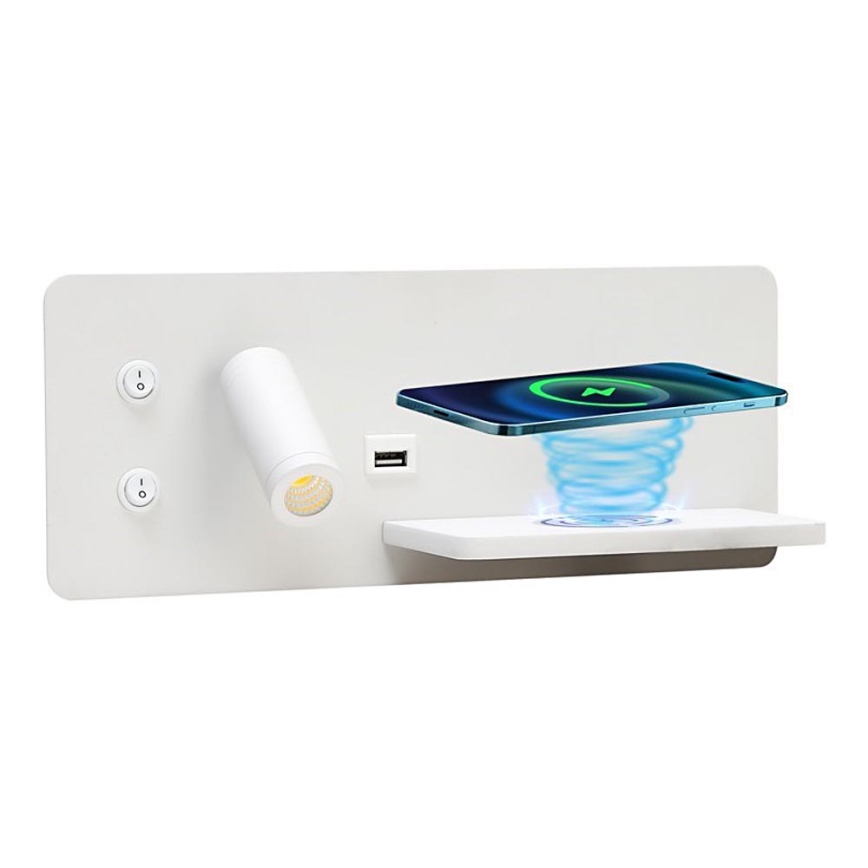 Immax 08285L - LED Wall spotlight with shelf, USB port and wireless charging Be PREPARE LED/3W/230V + LED/3W white