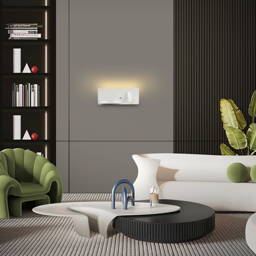 Immax 08286L - LED Wall spotlight with shelf, USB port and wireless charging Be PREPARE LED/3W/230V + LED/3W white