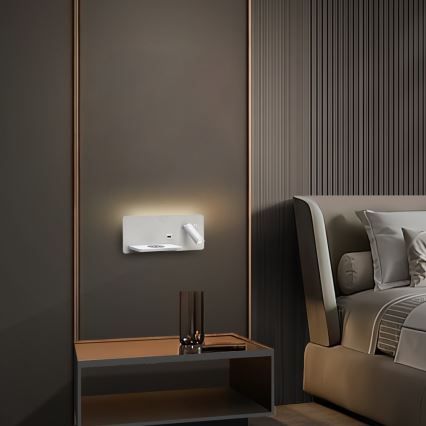Immax 08286L - LED Wall spotlight with shelf, USB port and wireless charging Be PREPARE LED/3W/230V + LED/3W white