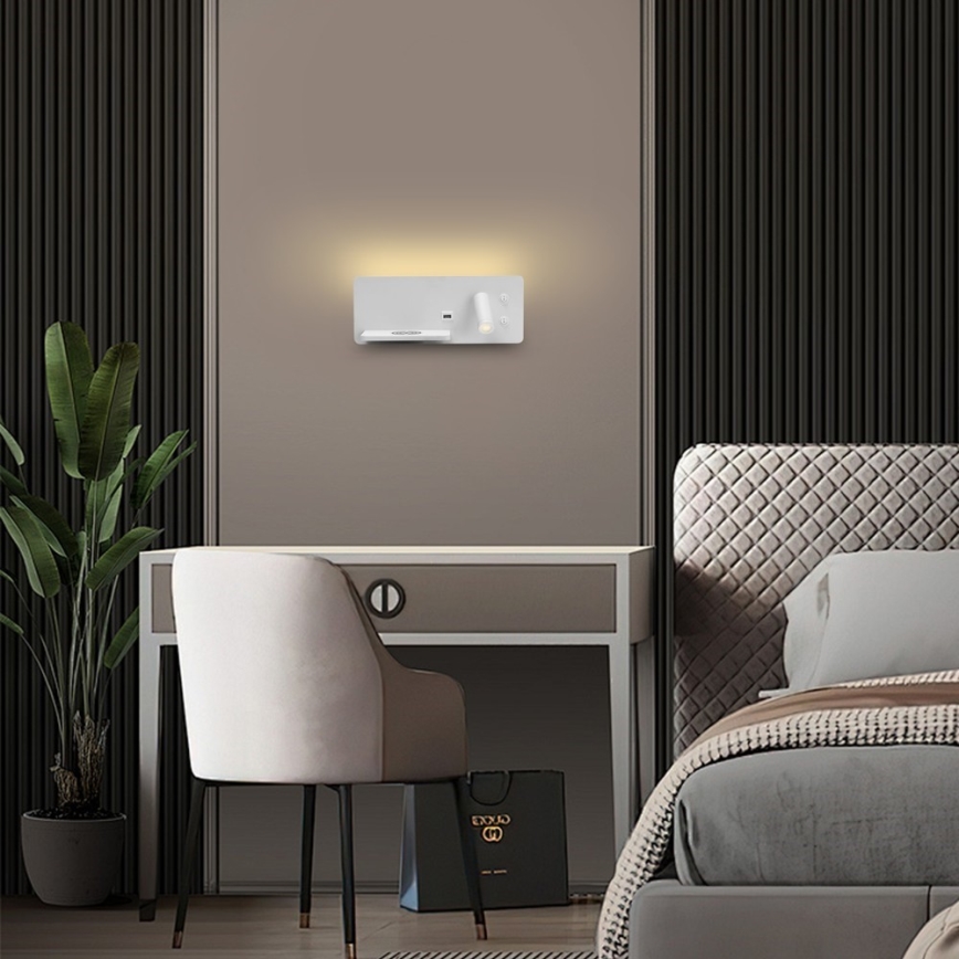 Immax 08286L - LED Wall spotlight with shelf, USB port and wireless charging Be PREPARE LED/3W/230V + LED/3W white
