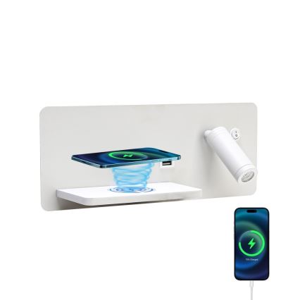 Immax 08286L - LED Wall spotlight with shelf, USB port and wireless charging Be PREPARE LED/3W/230V + LED/3W white