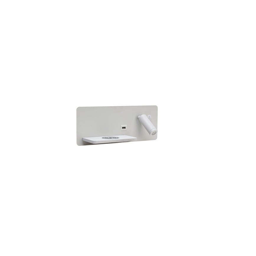 Immax 08286L - LED Wall spotlight with shelf, USB port and wireless charging Be PREPARE LED/3W/230V + LED/3W white