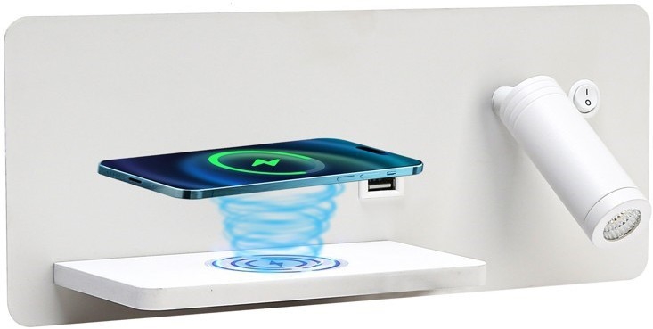 Immax 08286L - LED Wall spotlight with shelf, USB port and wireless charging Be PREPARE LED/3W/230V + LED/3W white