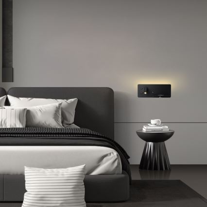 Immax 08287L - LED Wall spotlight with shelf, USB port and wireless charging Be PREPARE LED/3W/230V + LED/3W black