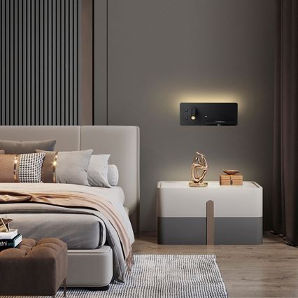 Immax 08287L - LED Wall spotlight with shelf, USB port and wireless charging Be PREPARE LED/3W/230V + LED/3W black