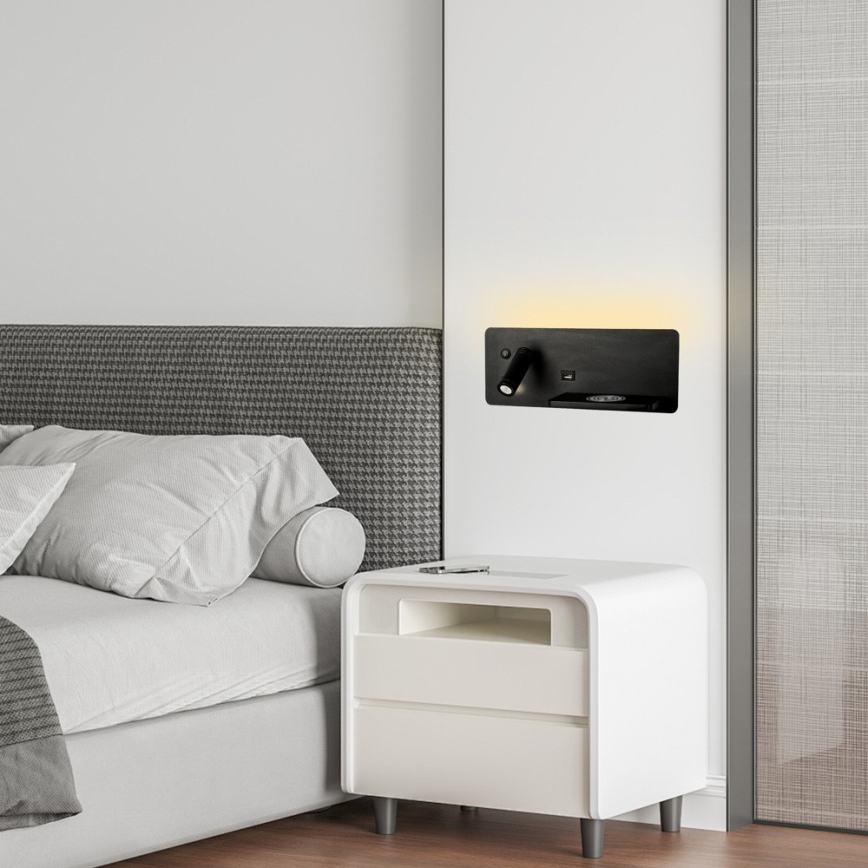 Immax 08287L - LED Wall spotlight with shelf, USB port and wireless charging Be PREPARE LED/3W/230V + LED/3W black
