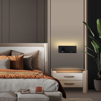 Immax 08287L - LED Wall spotlight with shelf, USB port and wireless charging Be PREPARE LED/3W/230V + LED/3W black