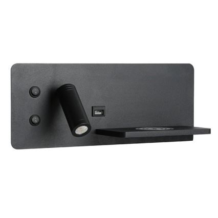 Immax 08287L - LED Wall spotlight with shelf, USB port and wireless charging Be PREPARE LED/3W/230V + LED/3W black